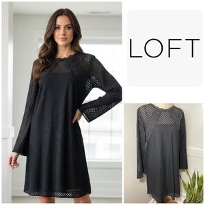 LOFT Black Crochet Midi Dress